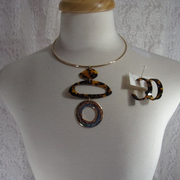 Necklace Earring Set Tortoise Leopard - Picture 1 of 4